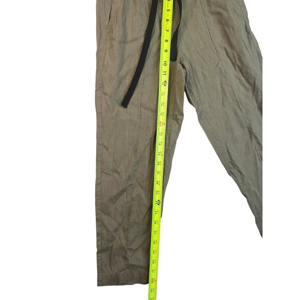 Aritzia Babaton Linen Blend Tapered Drawstring Pants XS Olive‎ Green Seam Front